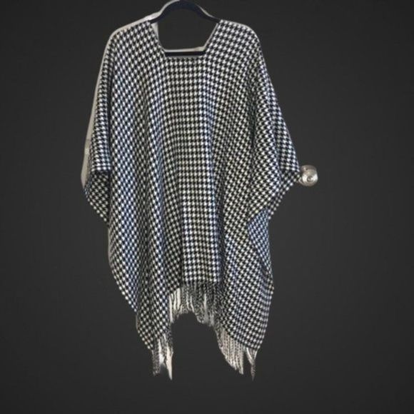 Black White Herringbone Knit Warm Shawl Wrap Y - Picture 12 of 13